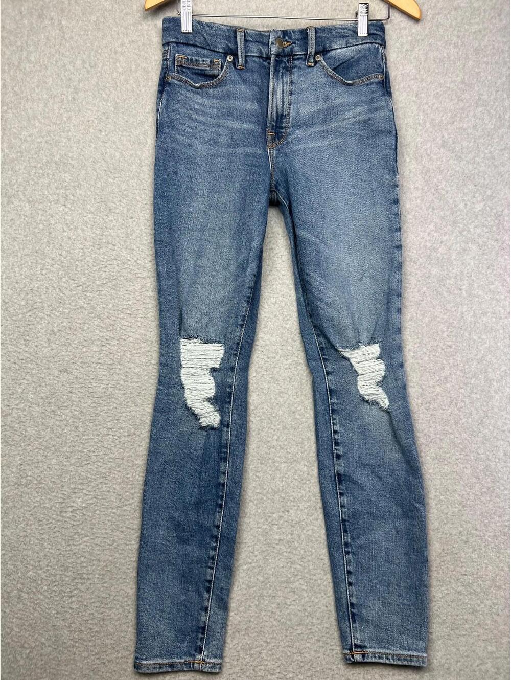Good American Distressed Skinny Leg Blue Jeans Size 0 / 25 Med Wash Stretchy